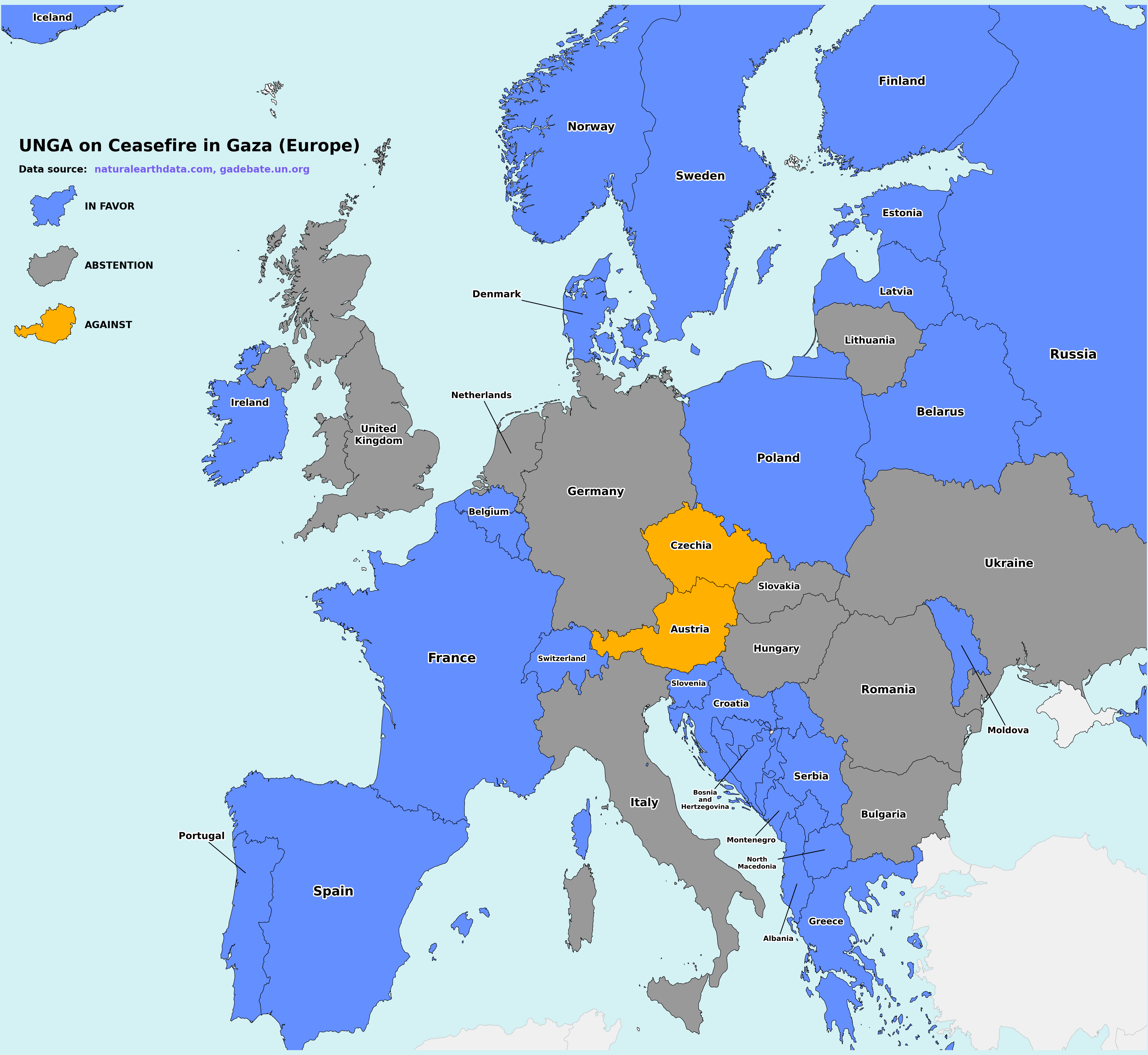 Map of Europe Gaza votes