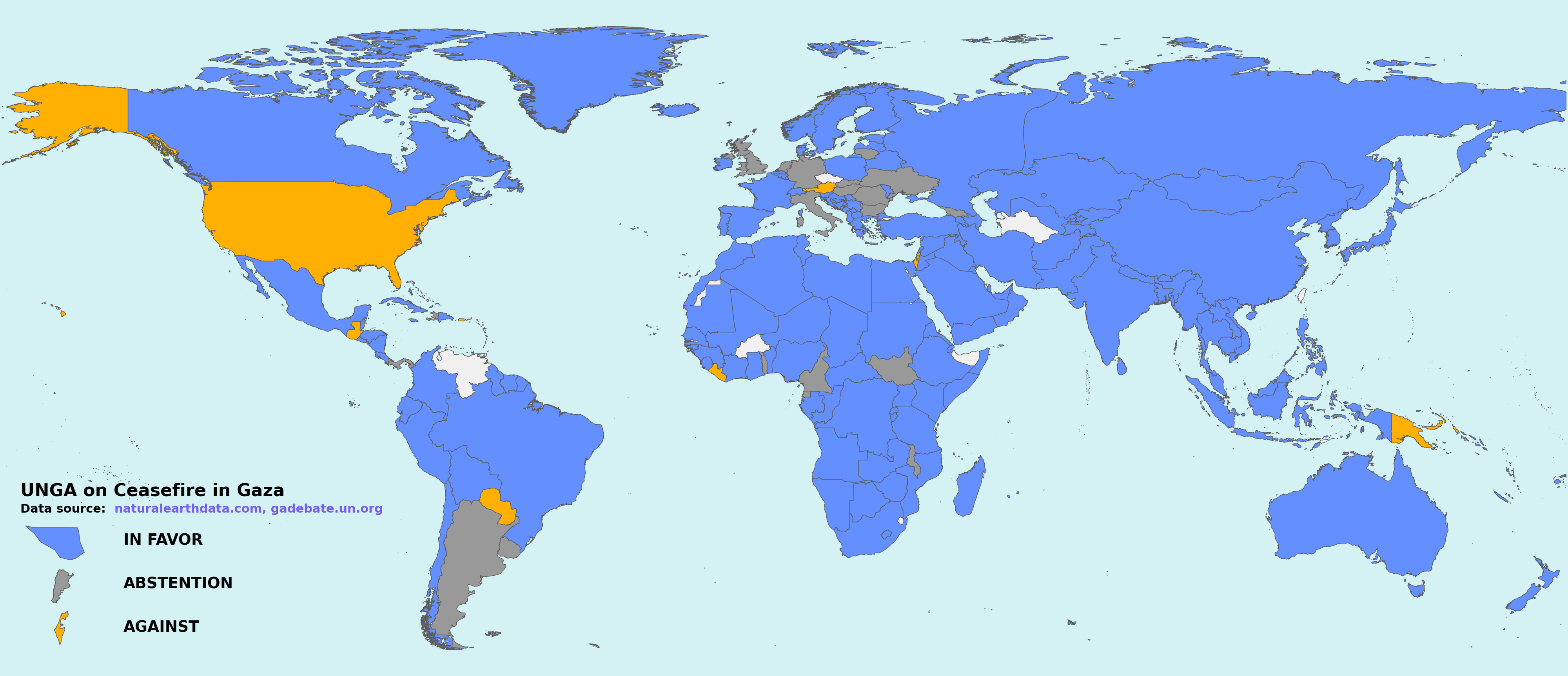 Map of world Gaza votes