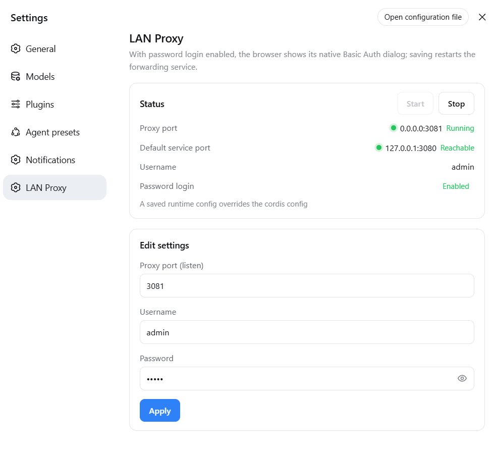 dsh-proxy settings page (English UI)