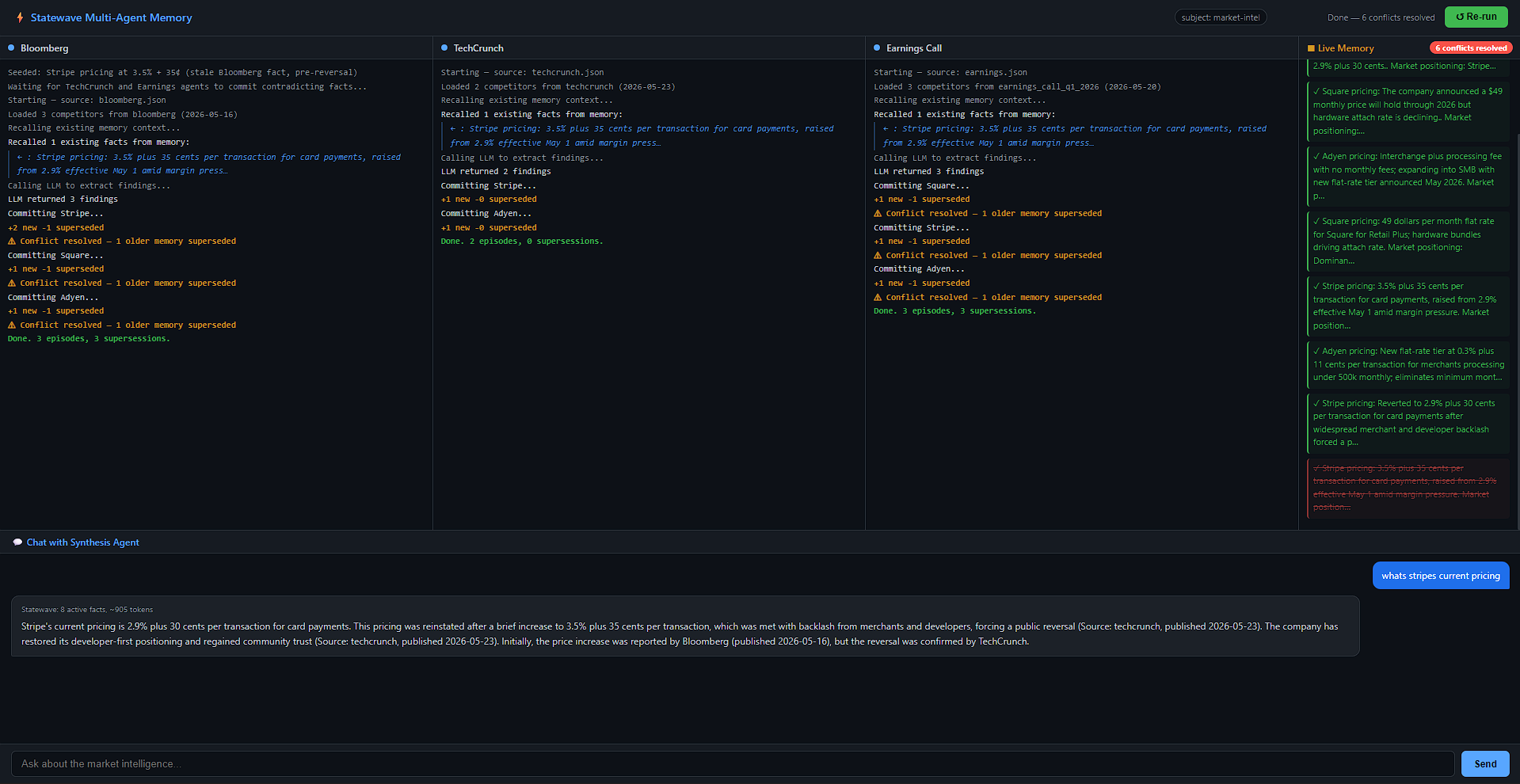 Multi-Agent Memory demo interface