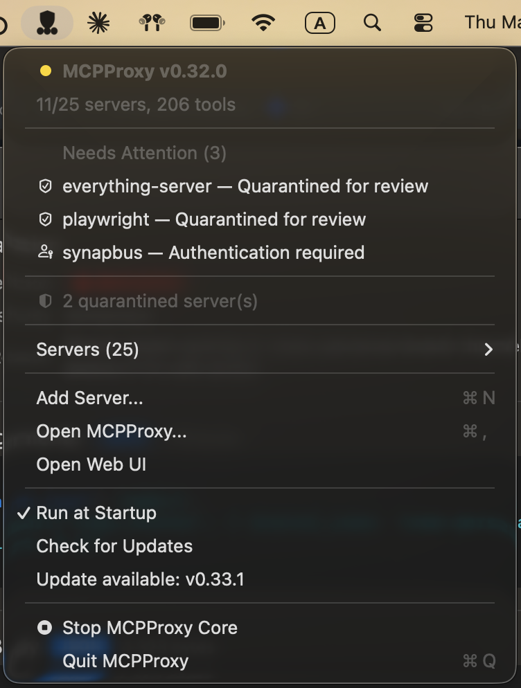 MCPProxy macOS menu-bar app