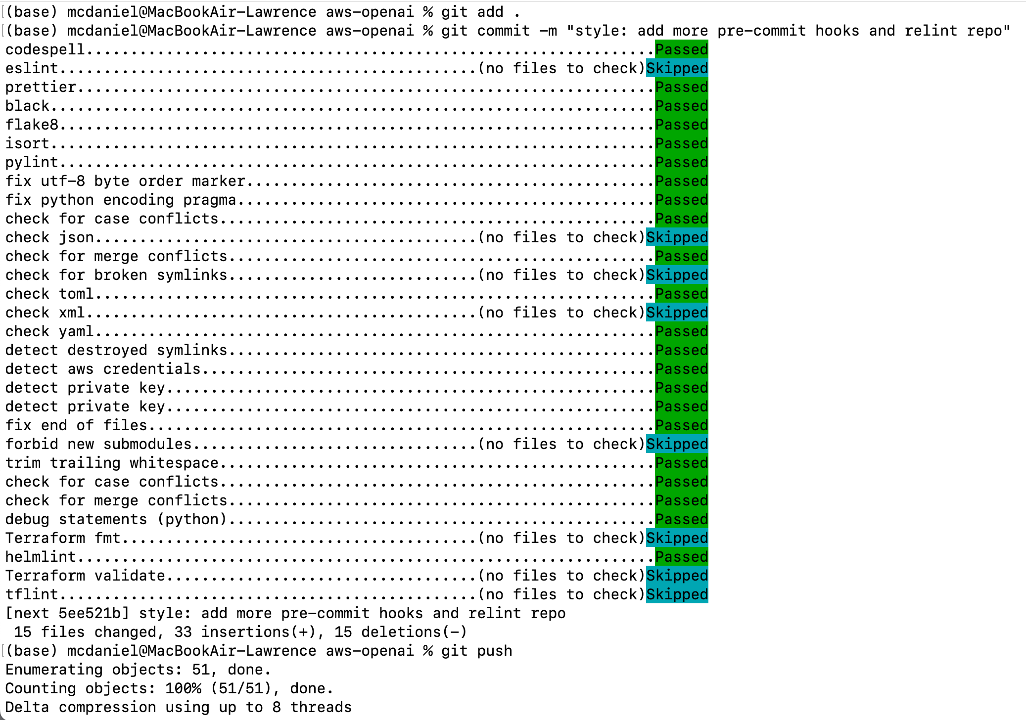 pre-commit output