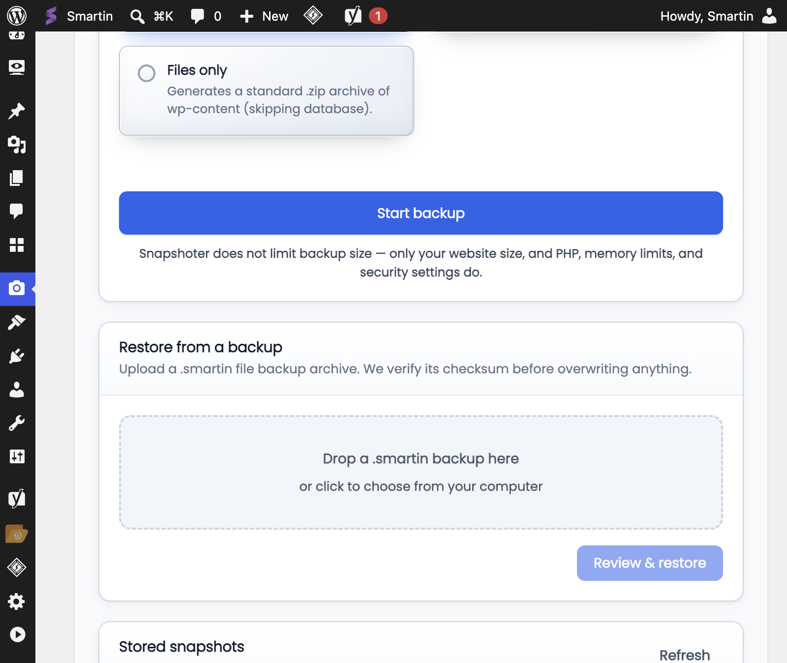 WordPress restore and migration upload