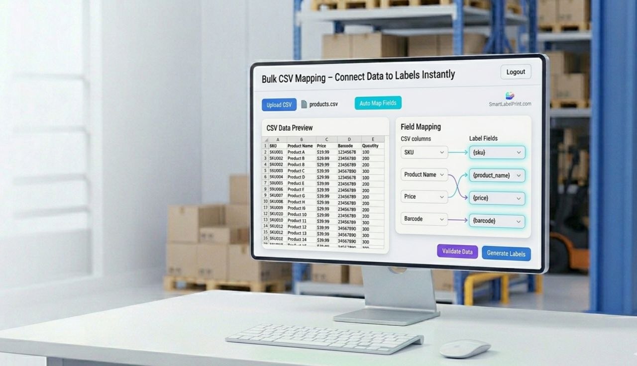 CSV Bulk Upload mapping interface for high-volume label generation