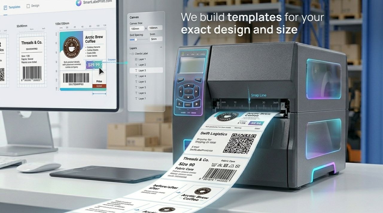 Professional label template engineering process for custom dimensions