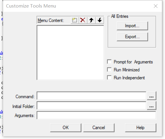 Customize Tools Menu Show