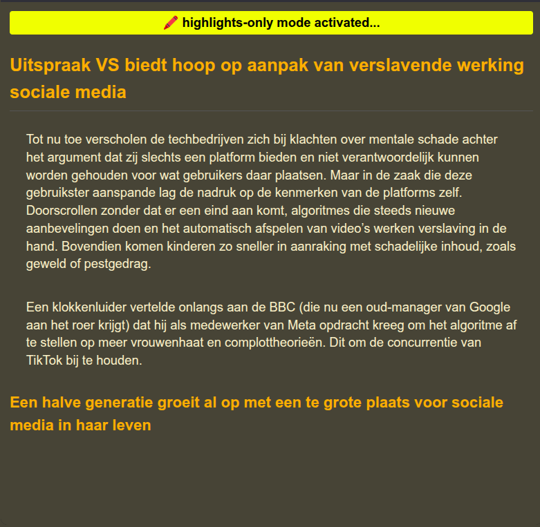 Default look of note with hilights-mode enabled