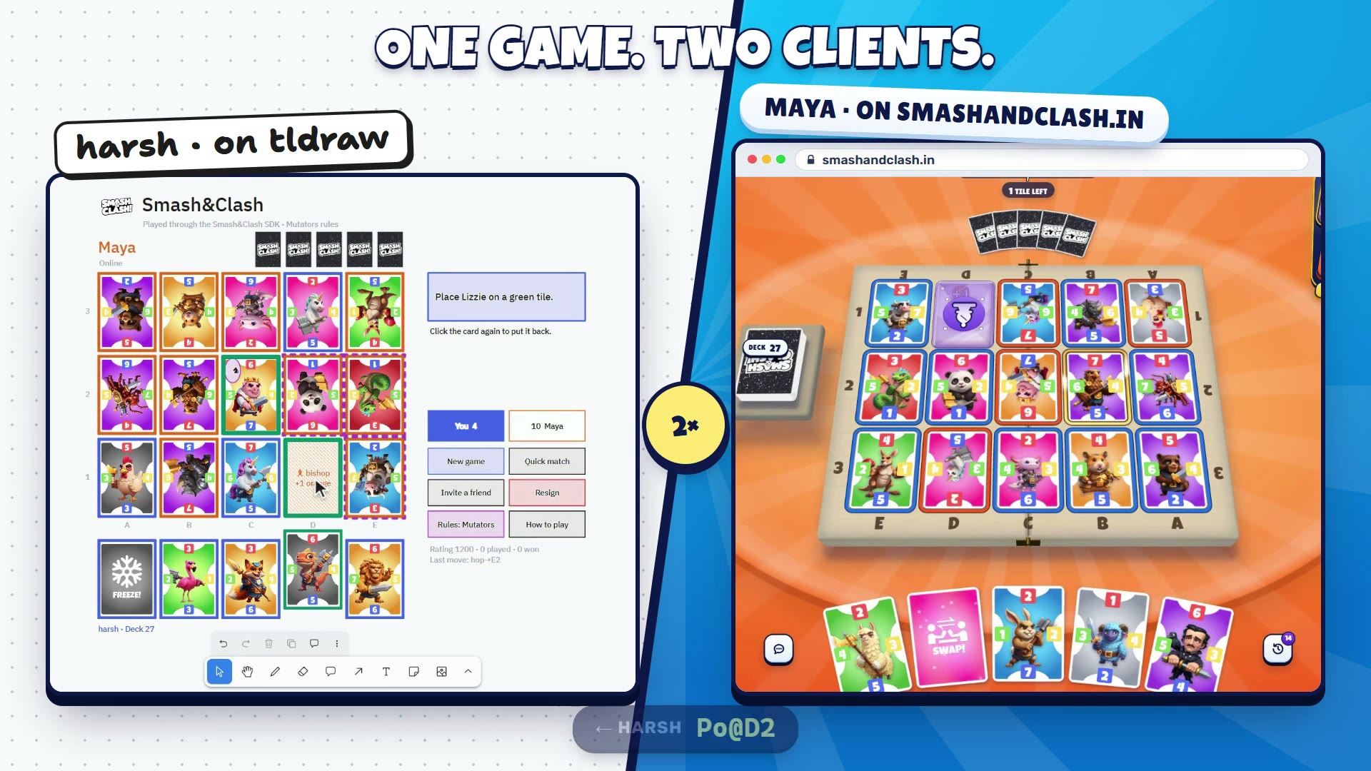 Smash&Clash played on a tldraw board