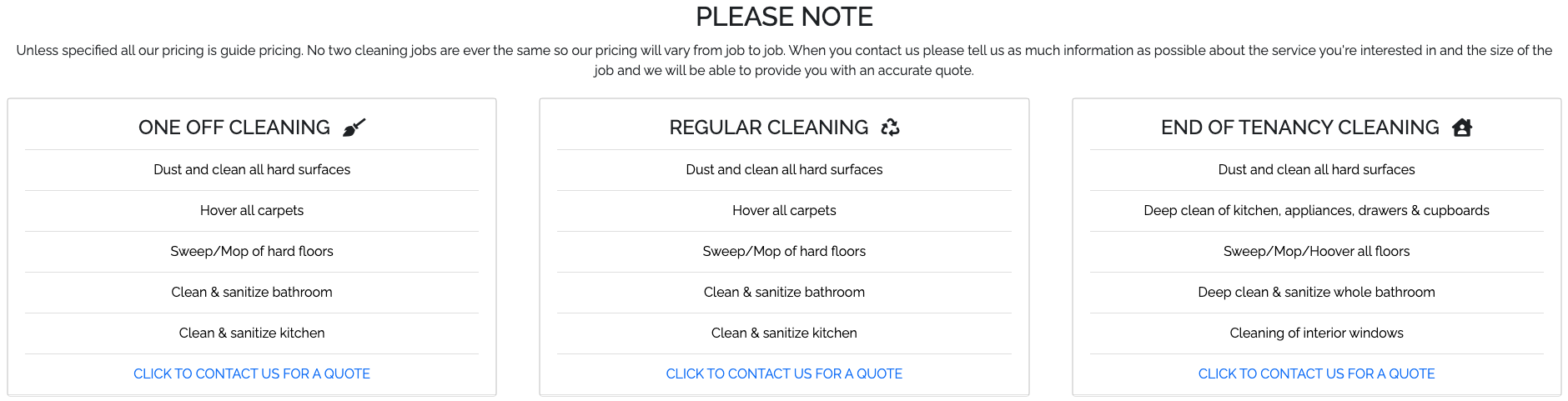 Image of cleaning services page