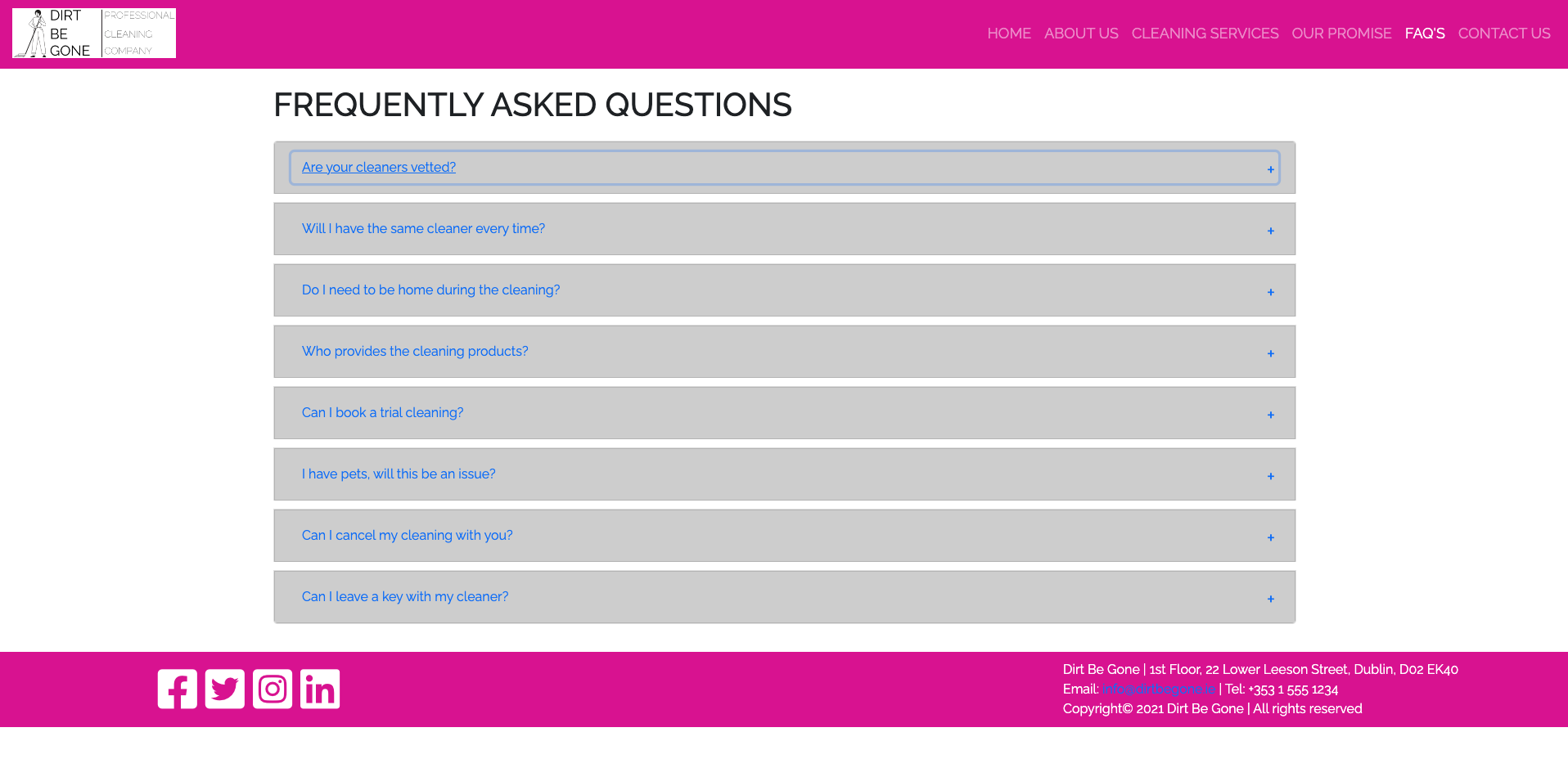 Image of FAQ page