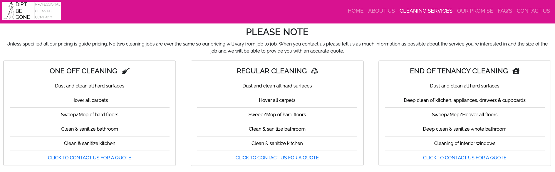 Image of cleaning services page