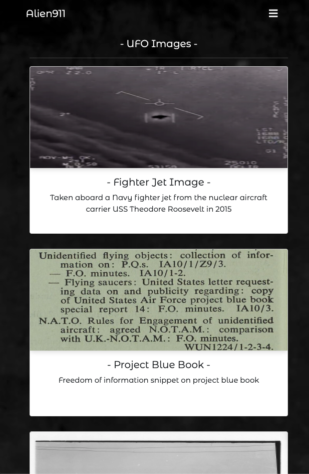 Image of UFO Images page tablet