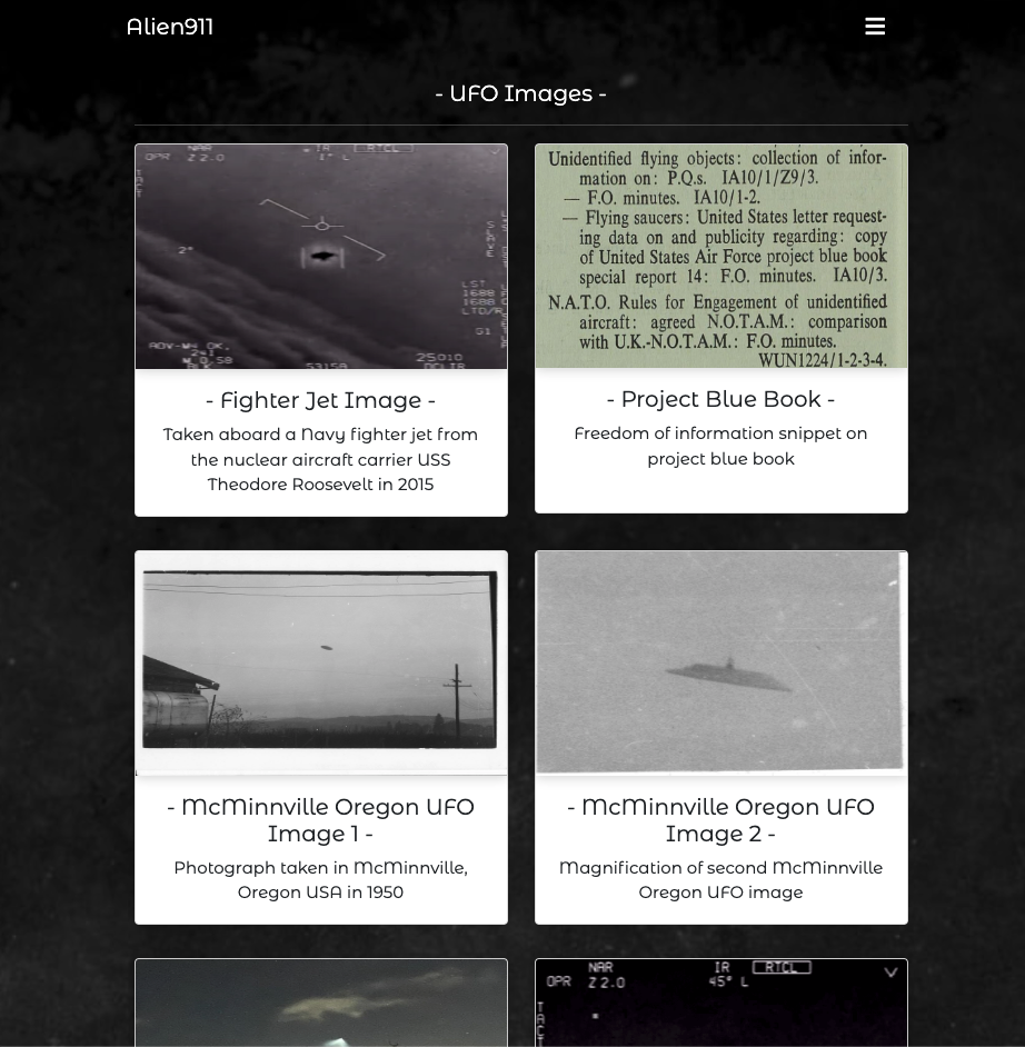 Image of UFO Images page tablet