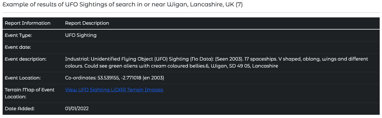 Image of UFO Reports page