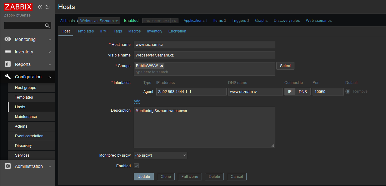 Zabbix Host detail