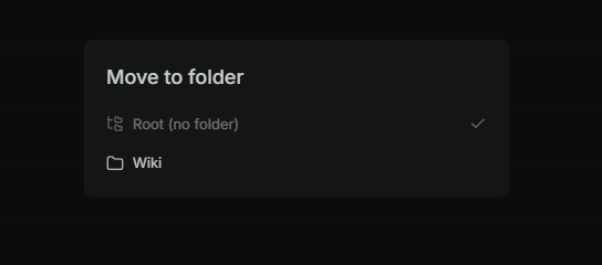 Move to folder modal listing Root and Wiki