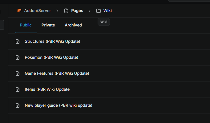 Inside the Wiki folder: breadcrumb Pages > Wiki and nested public pages
