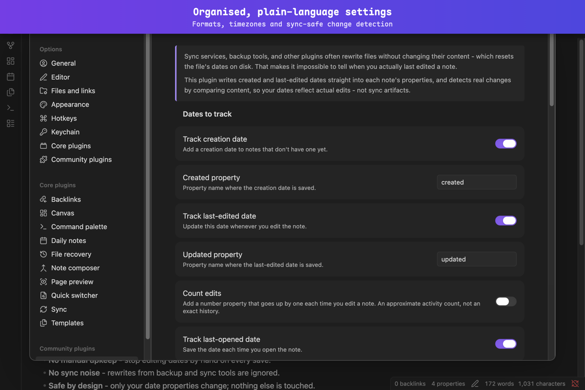 Organised, plain-language settings
