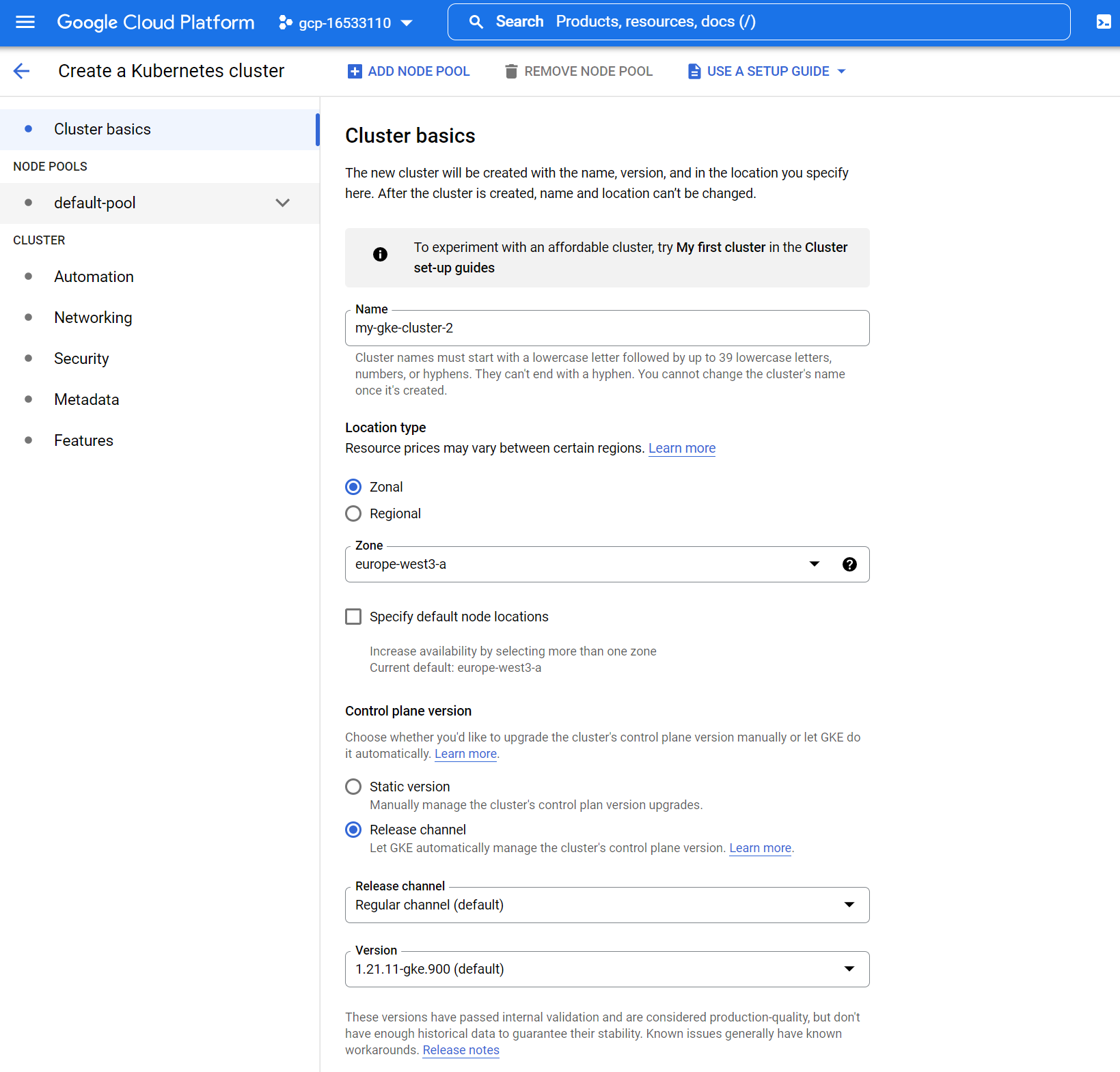 Google Cloud Screenshot