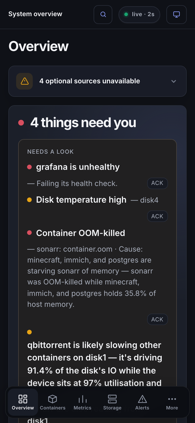 Gantry overview on mobile