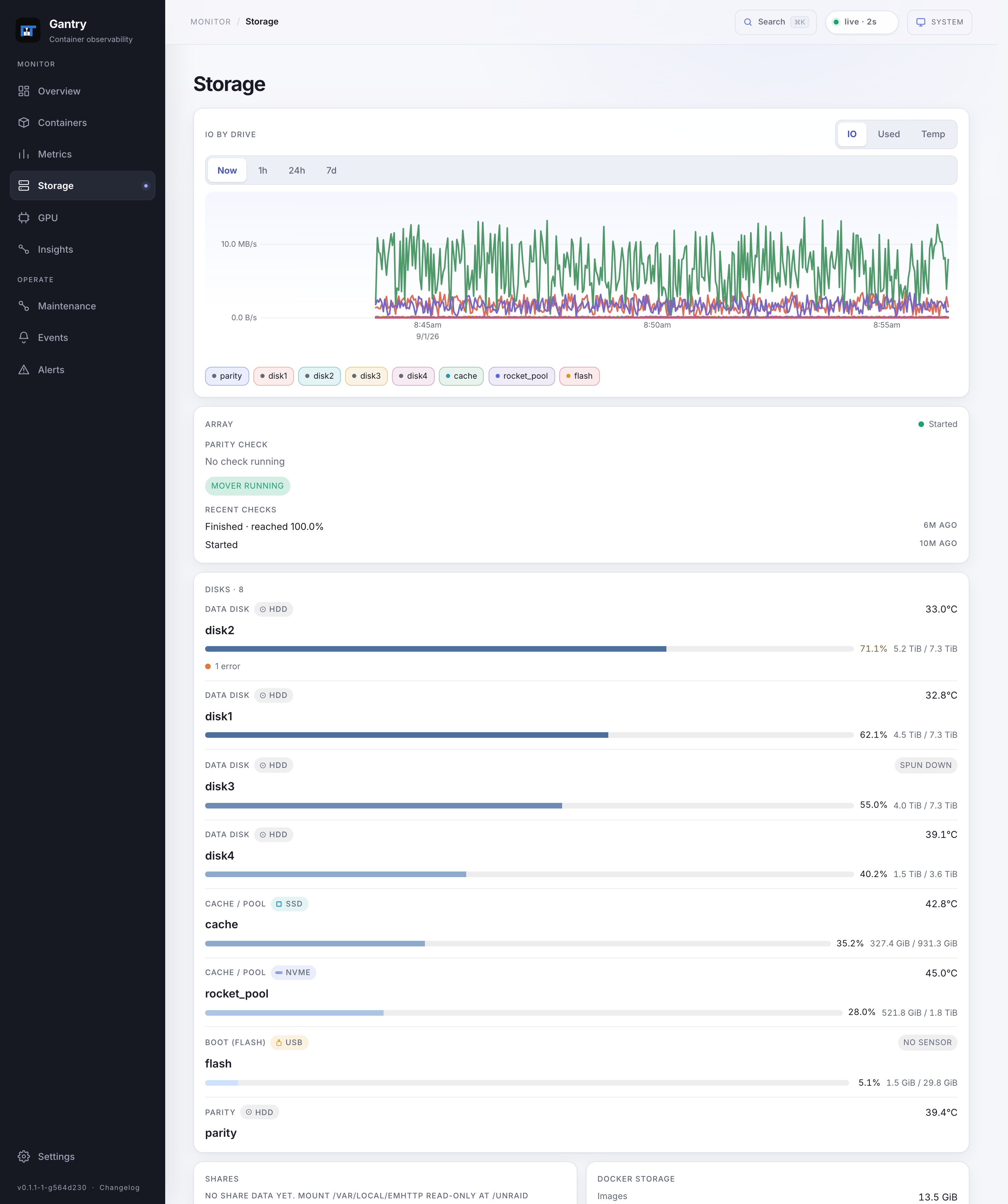Storage: array, pools and per-drive cards