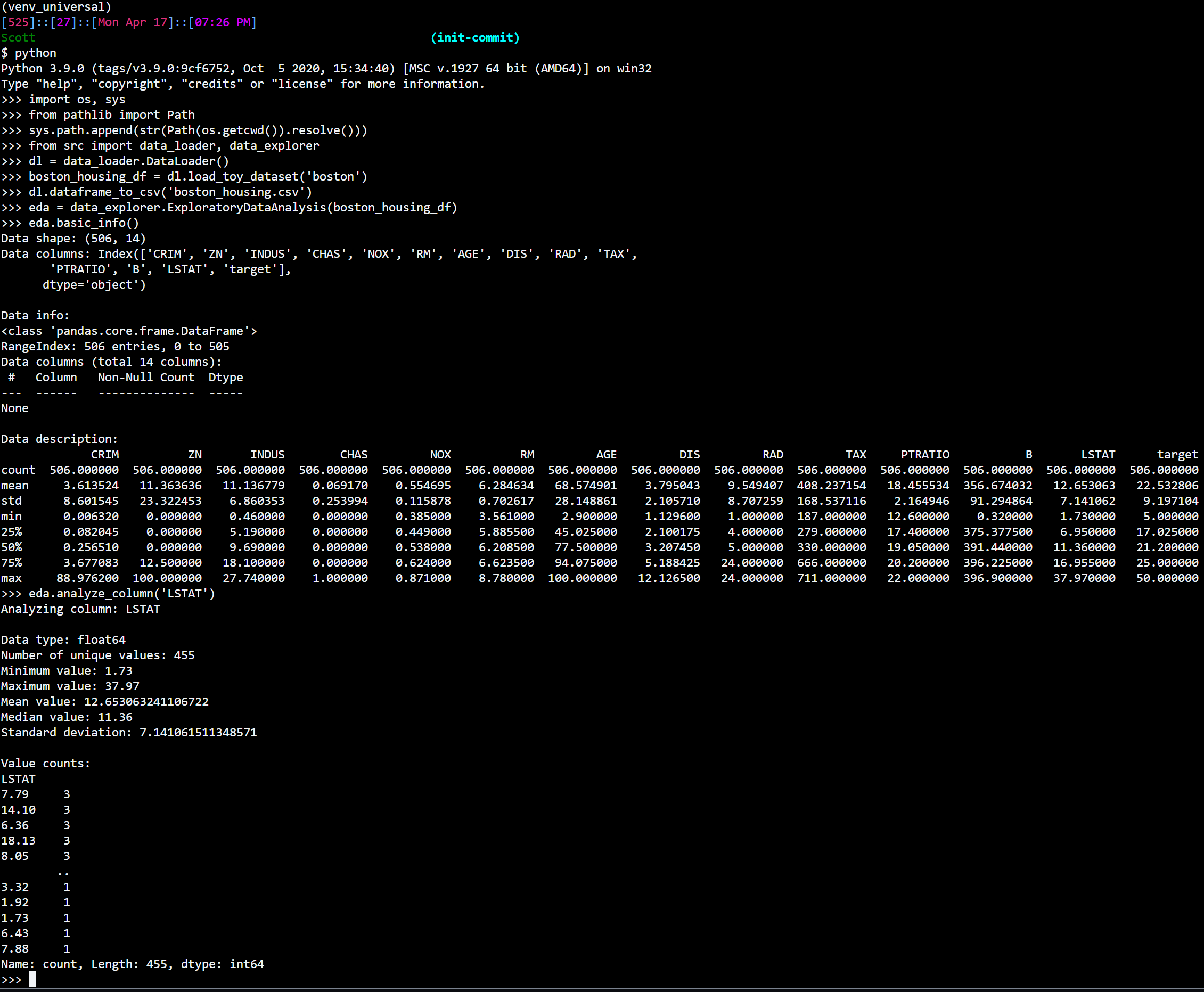 Sample Python Interpreter Output