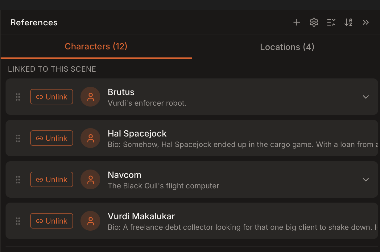 Screenshot: Linked references in a scene