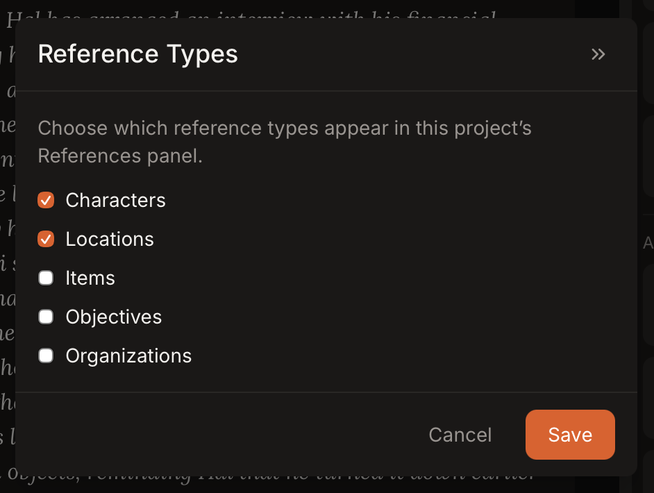 Screenshot: Reference type settings