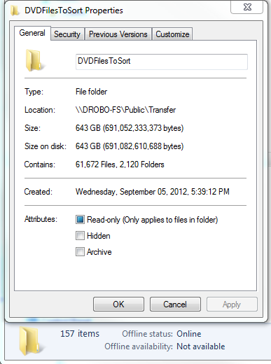 Results of copying 157 DVDs containing 643 GB