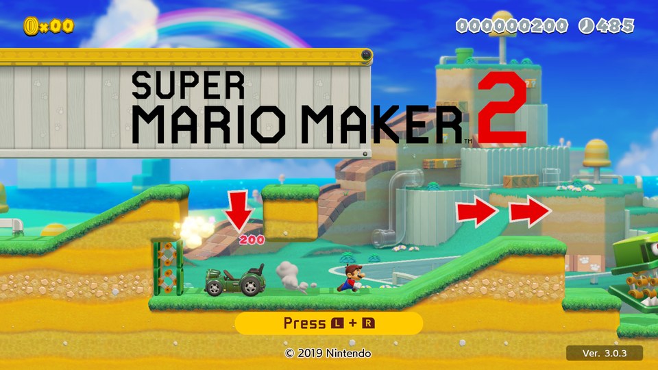 Super Mario Maker 2 executado nativamente mostrando Mario percorrendo a fase inicial