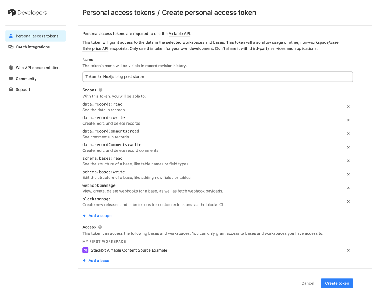 Airtable Personal Access Token