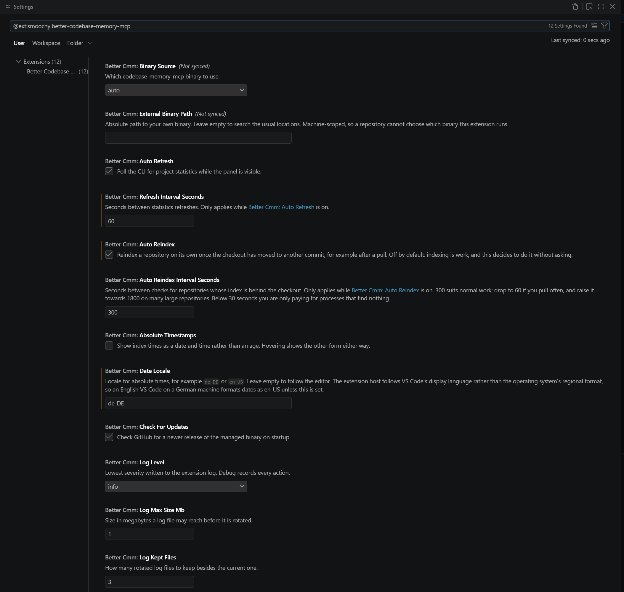 Extension settings