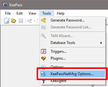 KeePassNatMsg Options Menu