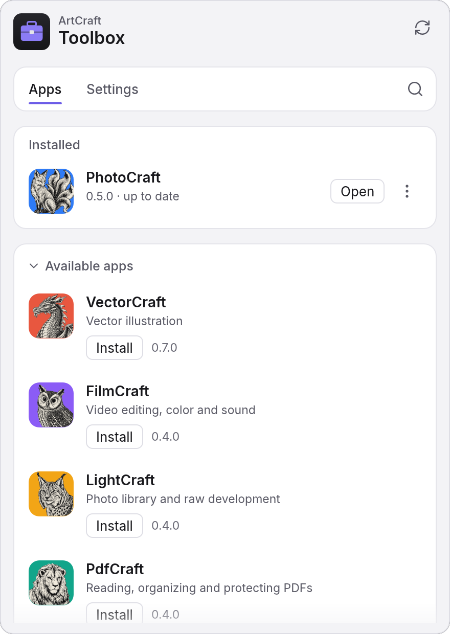 The same app list in the light theme