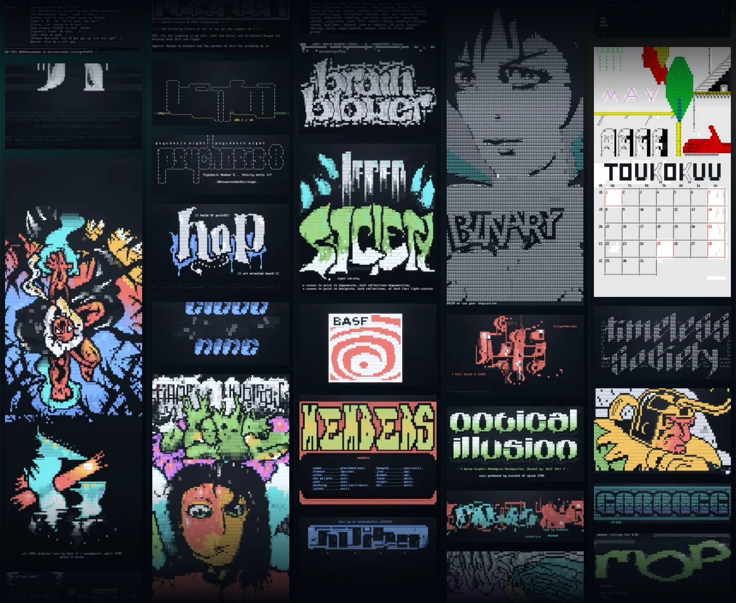ascii.gallery five-column desktop homepage demo