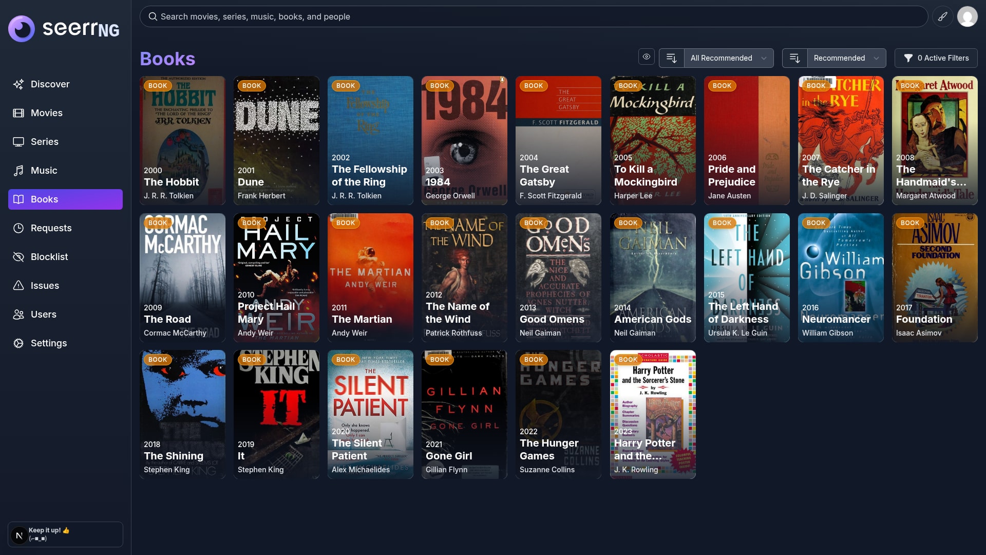 SeerrNG Books page