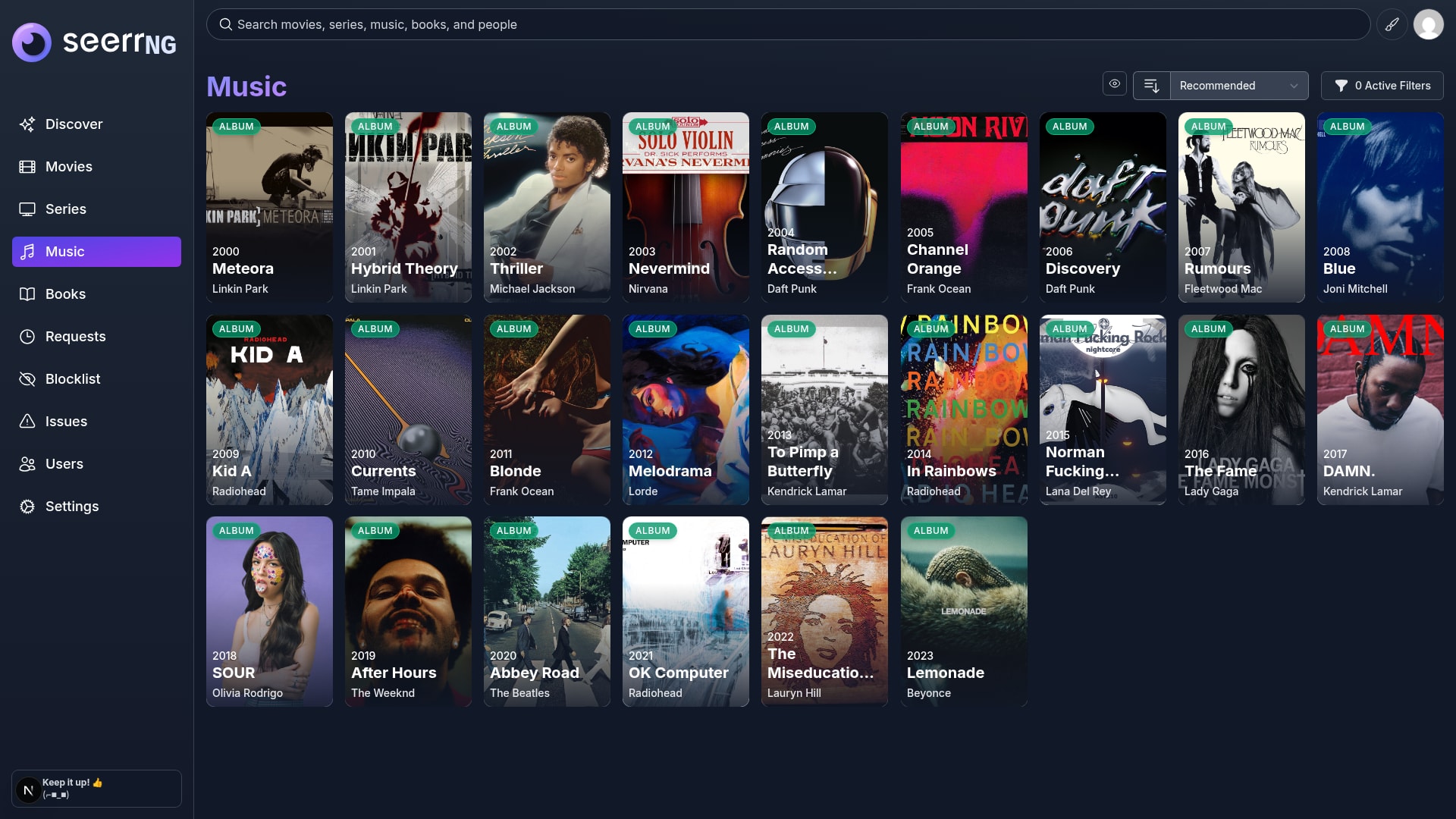 SeerrNG Music page