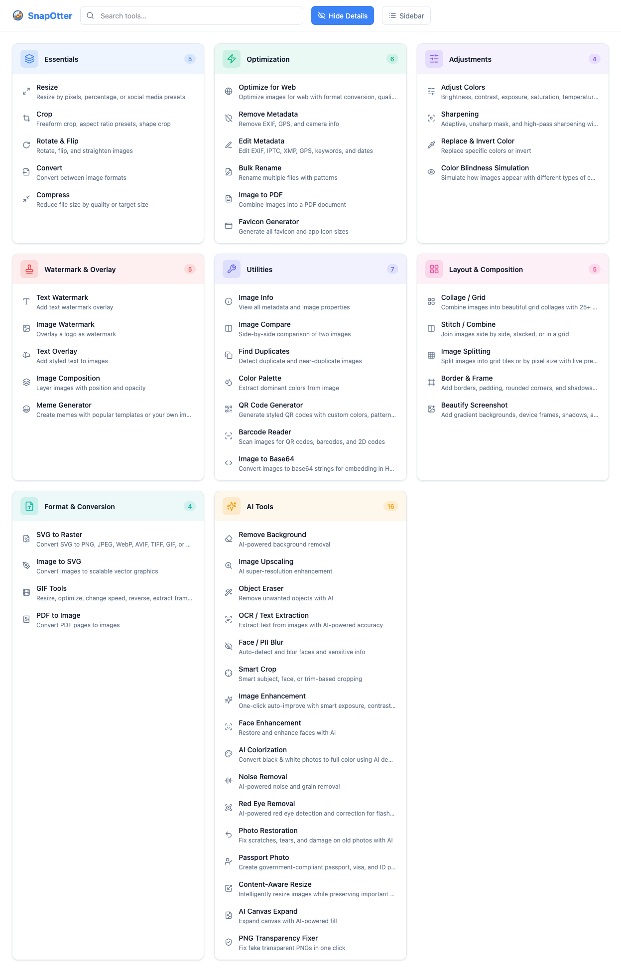 SnapOtter visual pipeline builder and AI tools