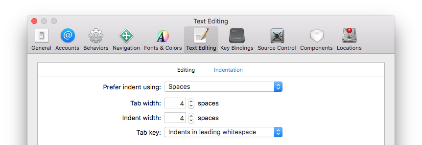 Xcode indent settings