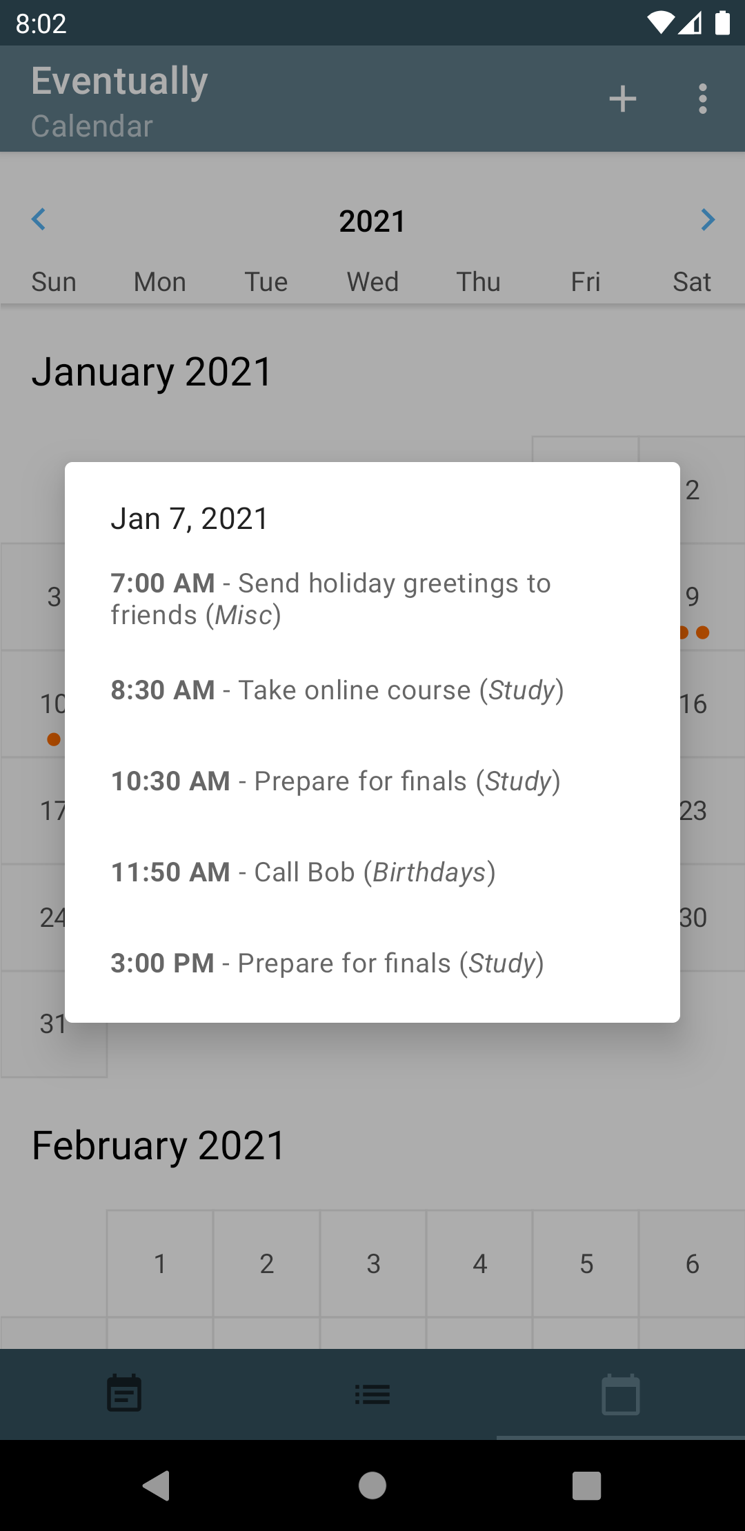 Schedule calendar with dialog
