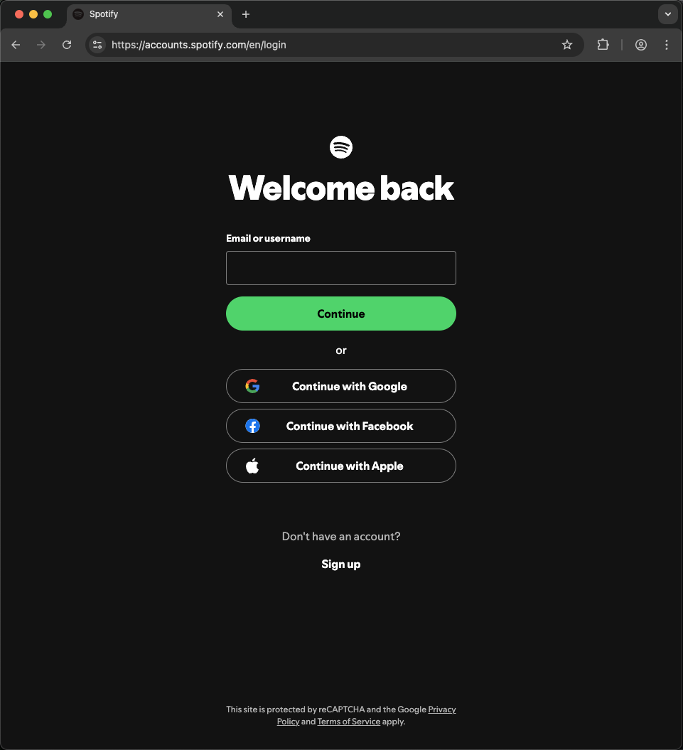 Spotify Dashboard Login