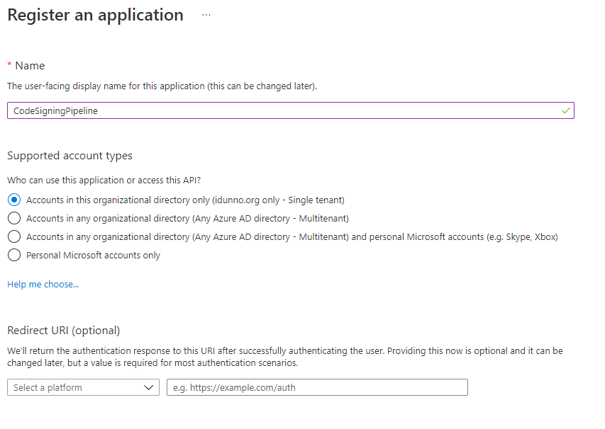 Registering a new AAD application