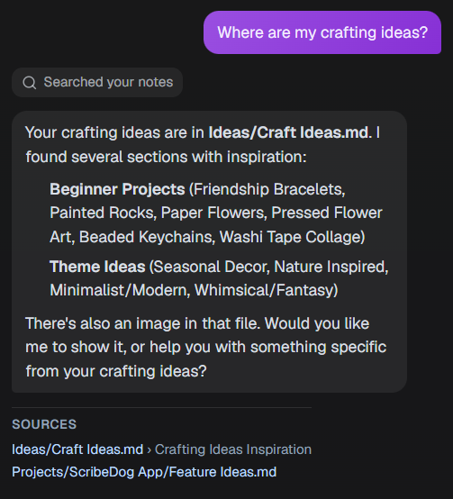 ScribeDog knowledge base answer with sources