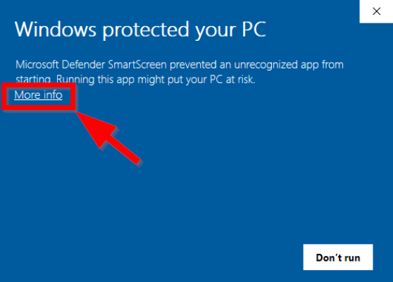 SmartScreen warning – click More info