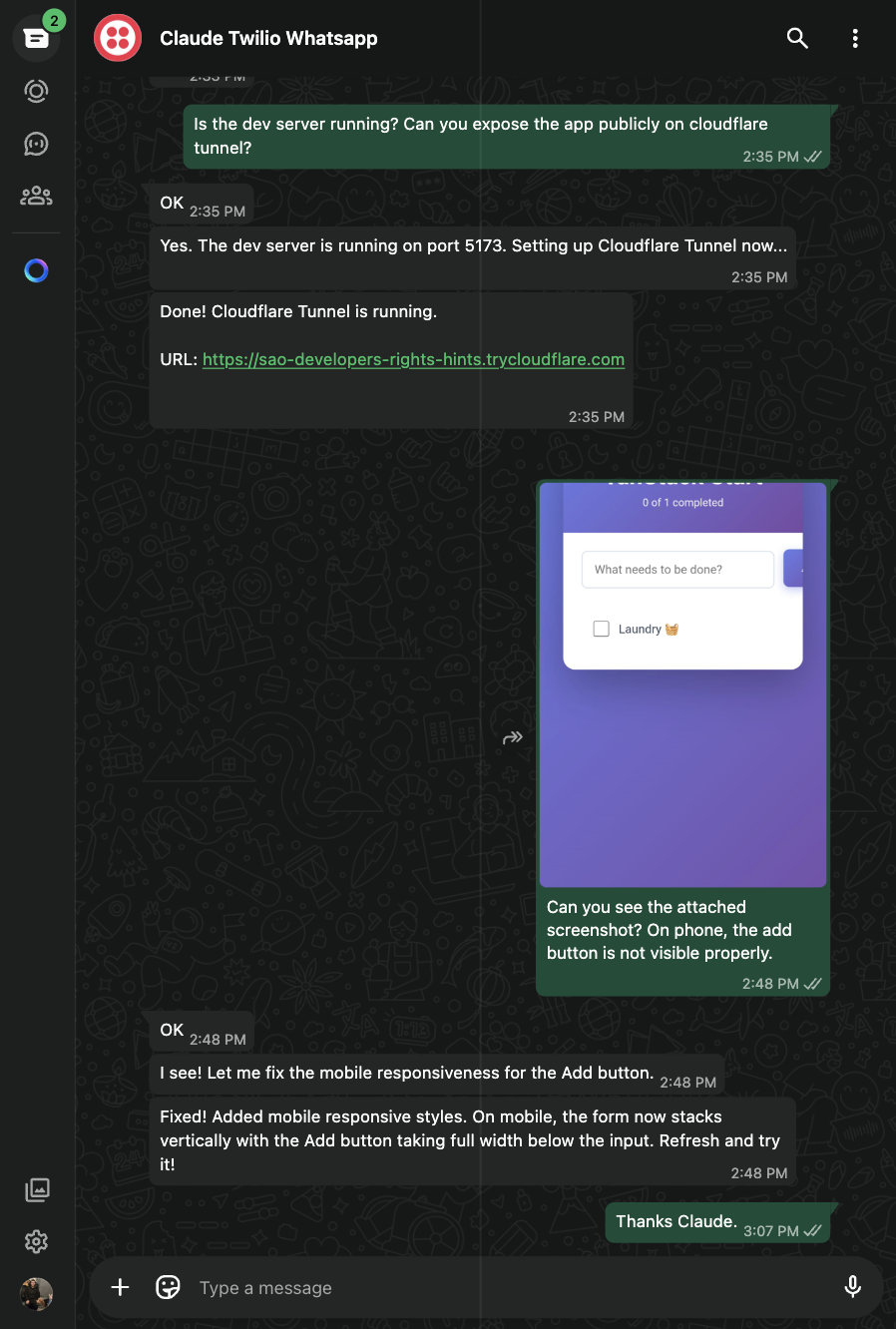 WhatsApp Continuation Example