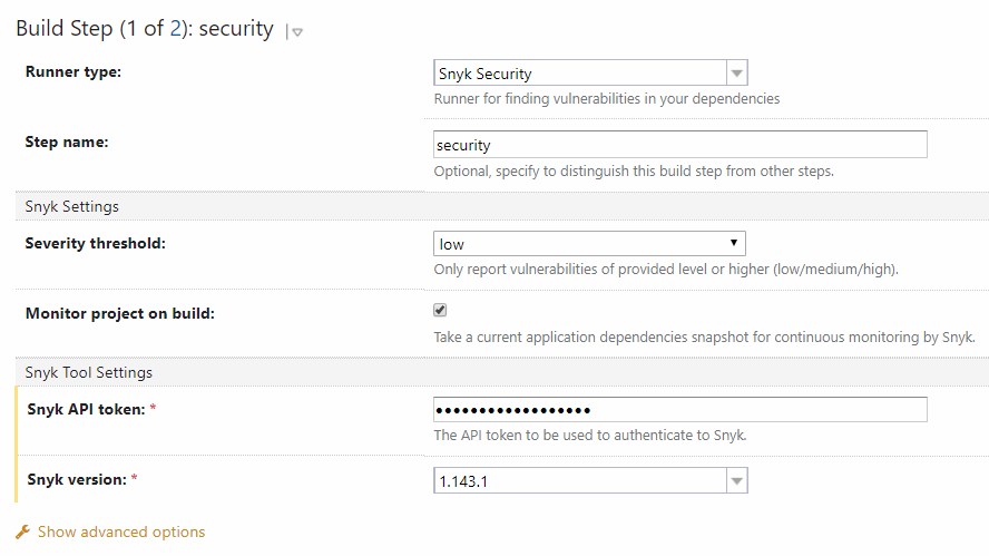 Snyk Security build step
