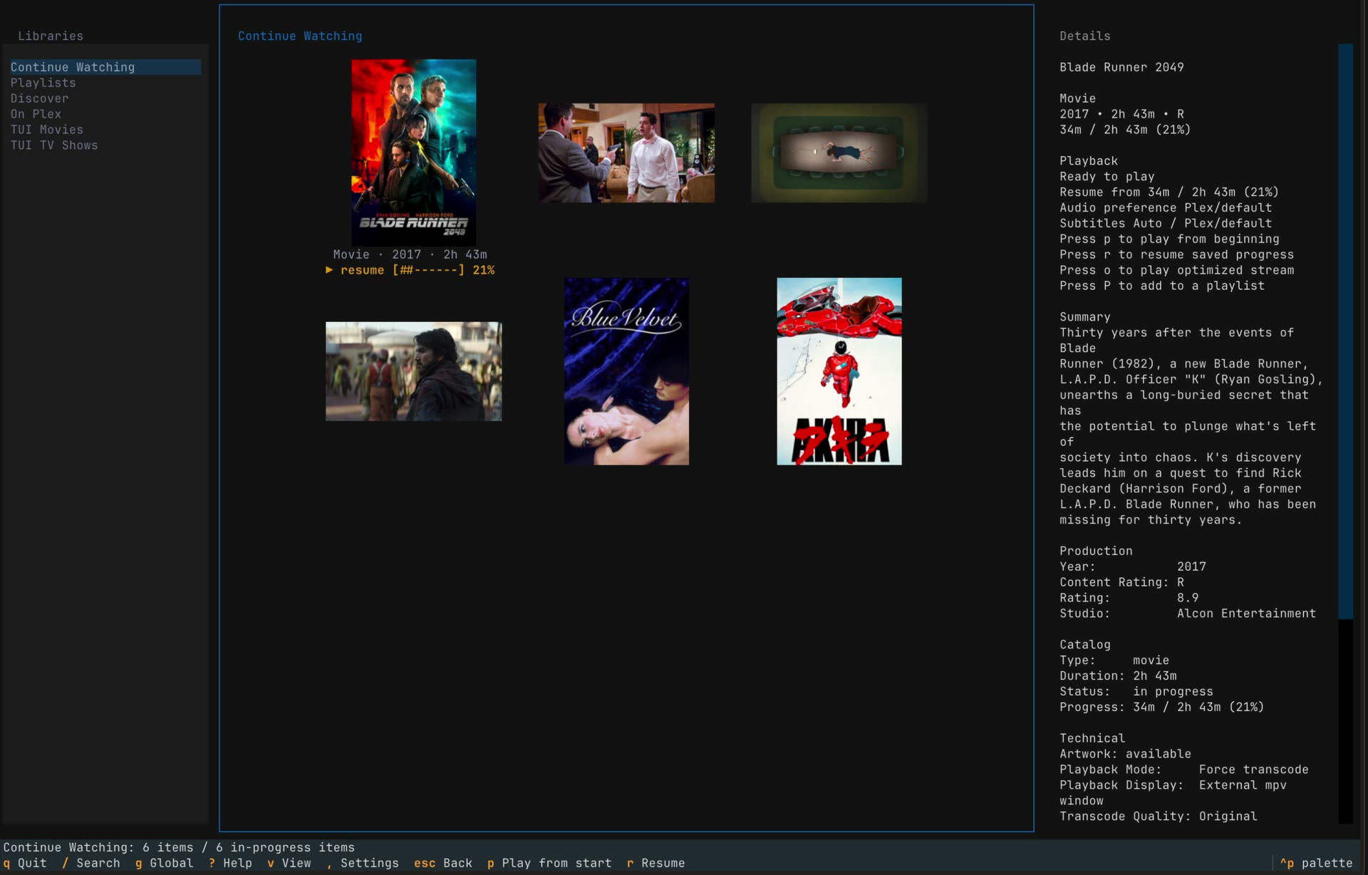 plex-tui demo preview