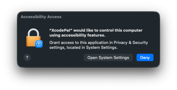 Screenshot of accessibility permission request