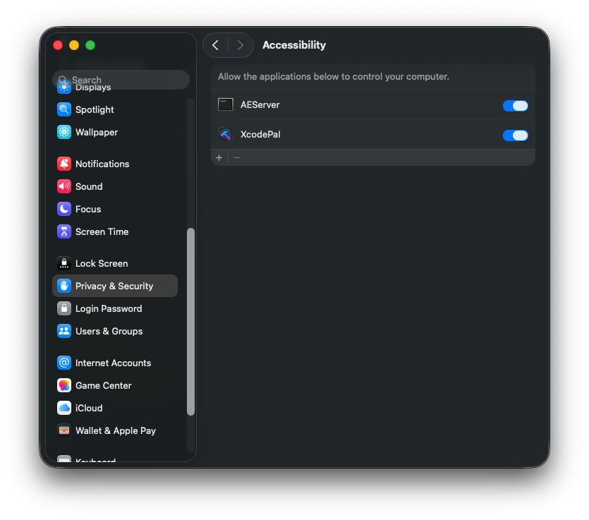 Screenshot of System accessibility permission request