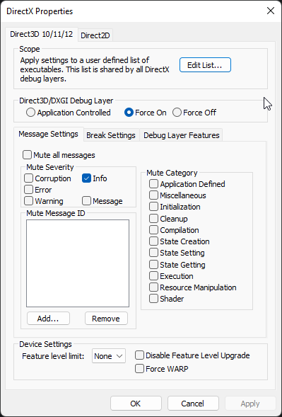 Force debug layer on